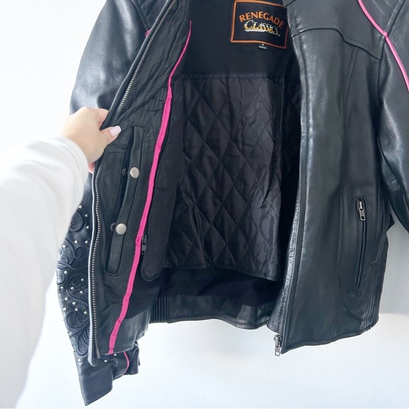 Vintage Renegade Classics Leather Hot Pink Wings Black Biker Moto Jacket Small - Picture 7 of 16